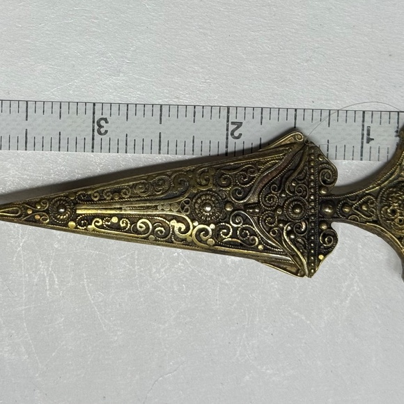 Antique men women Gold Decorative 4” Dagger pin sterling silver comes apart - Picture 10 of 11